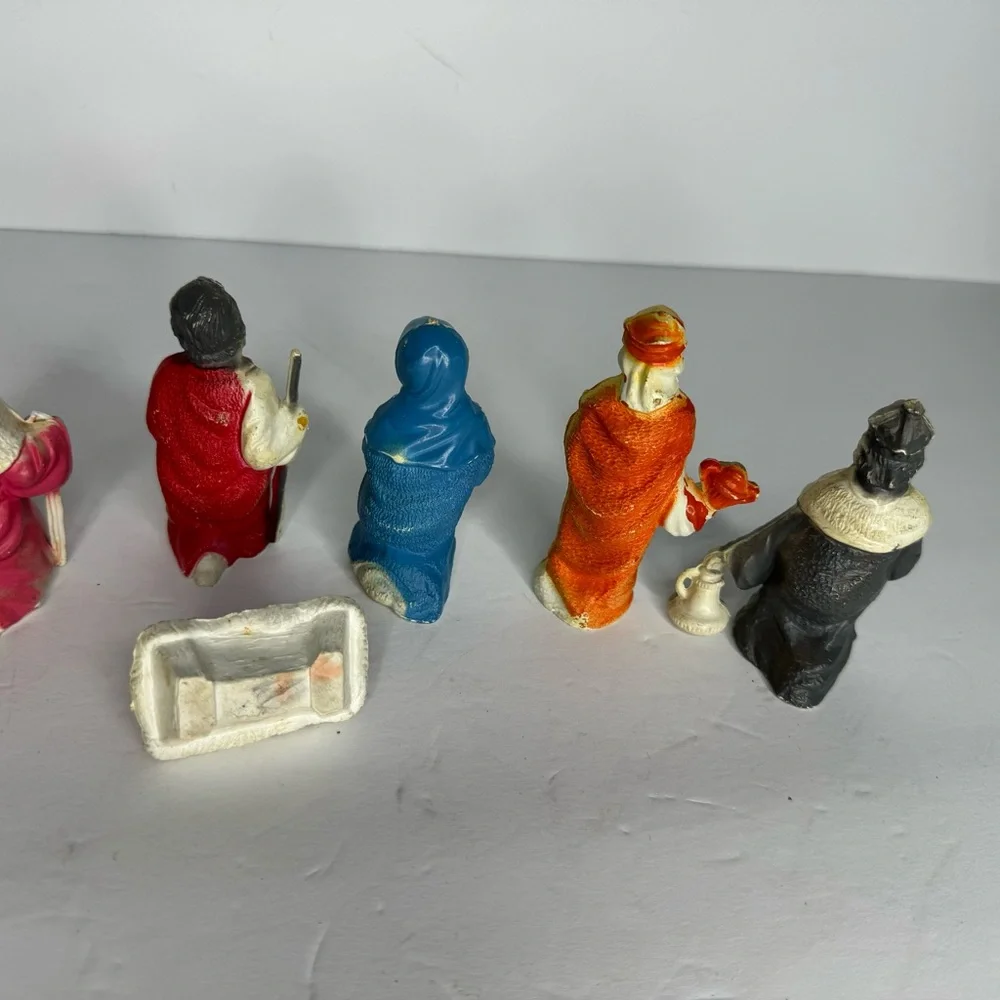 Vintage Miniature Blowmold 8 Piece Partial Nativity‎ Set Jesus Mary and Joseph